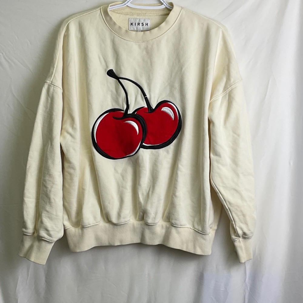 Kirsh Oversized Cream Sweatshirt with Red Double Cherry Motif